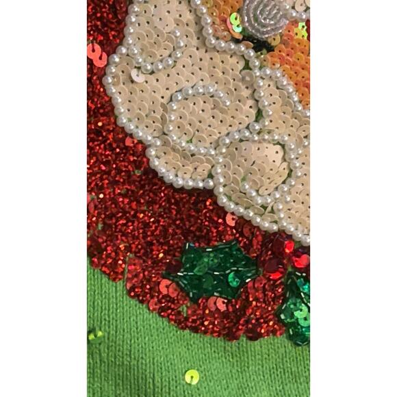 Quacker Factory Green Christmas V-Neck Sweater - Sequin Santa Claus - 1X - NEW - Picture 9 of 16